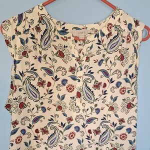 LOFT Women's Paisley Floral Blouse - Cream, Blue, and Red